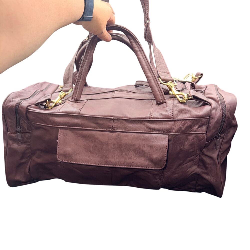 Vintage Mexico Genuine Leather Duffel Bag Oxblood Weekender Travel Carry On